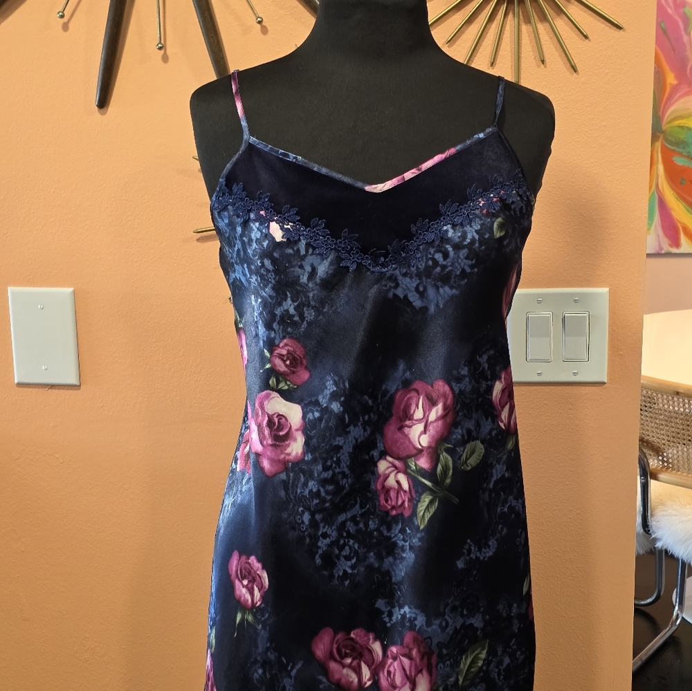 Vintage Whimsigoth Y2K Floral Satin Slip Dress Secret Treasures Blue & Pink - Picture 3 of 16